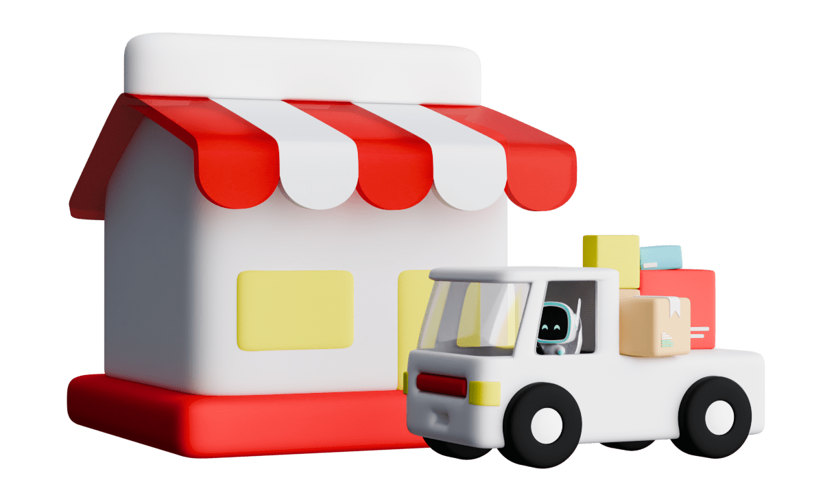 a toy truck next to a store