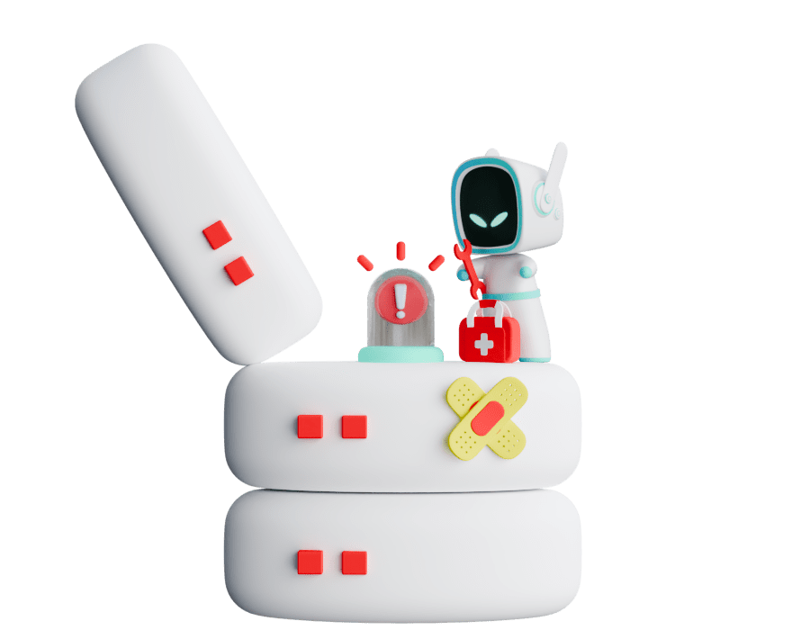 a white toy robot with a red and blue face