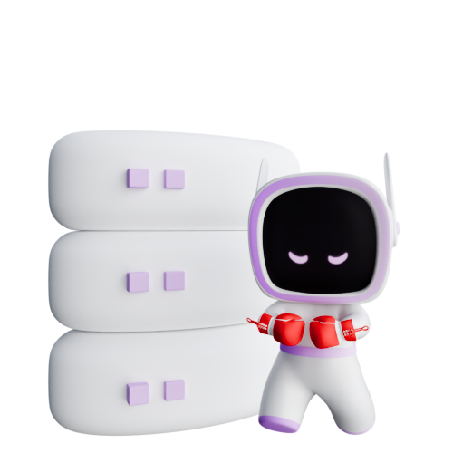 a cartoon character wearing boxing gloves next to a server