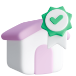 a toy house with a green check mark